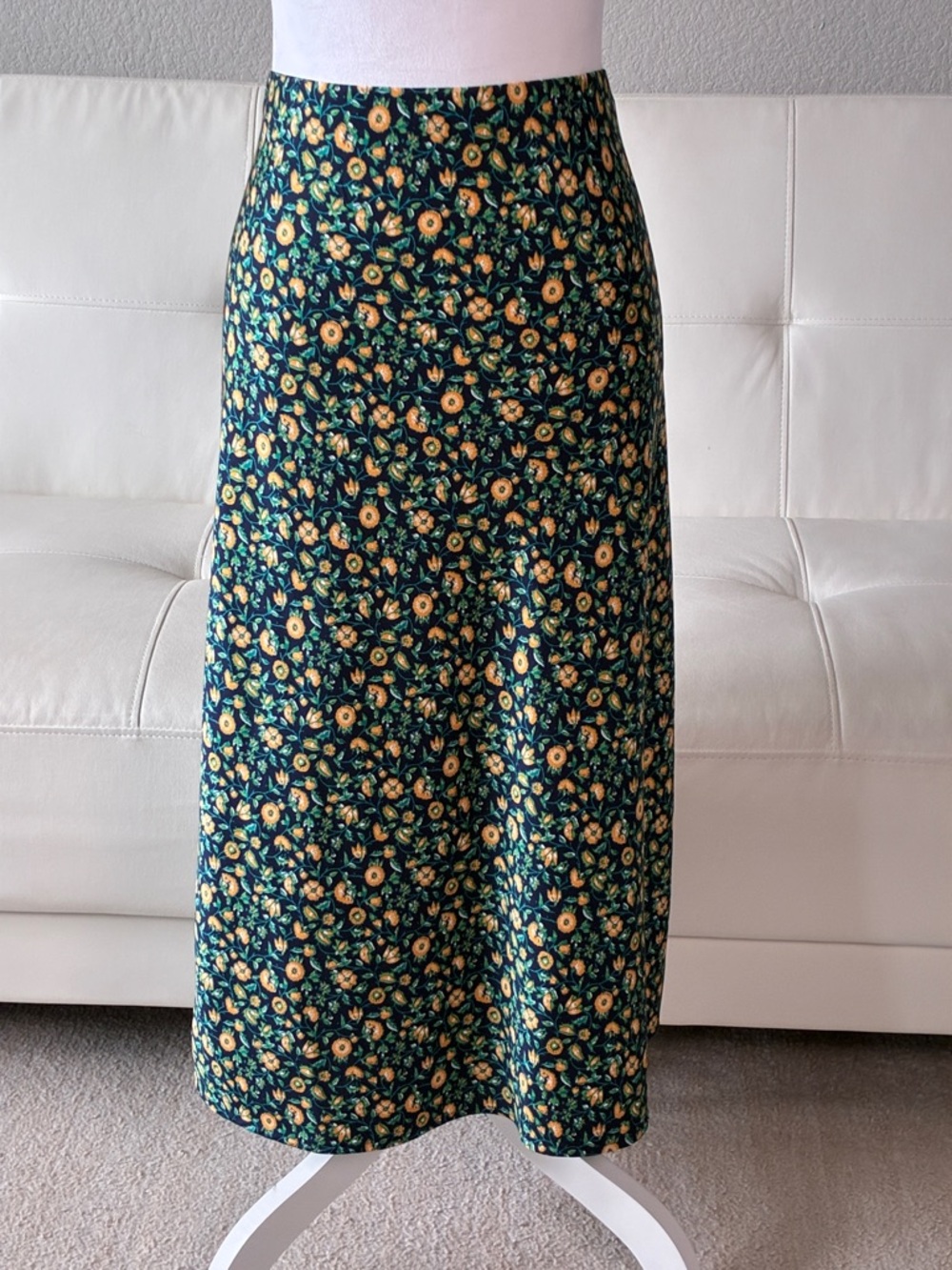 J. Crew Green Floral Midi Skirt with Yellow Accents